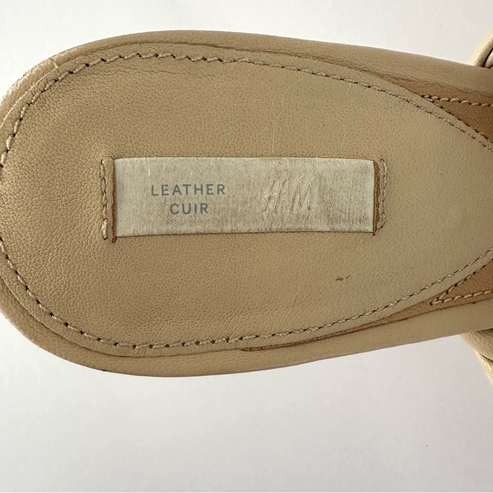 H&M Premium Beige Woven Leather Square Toe Mules Heels 41 - Picture 7 of 11